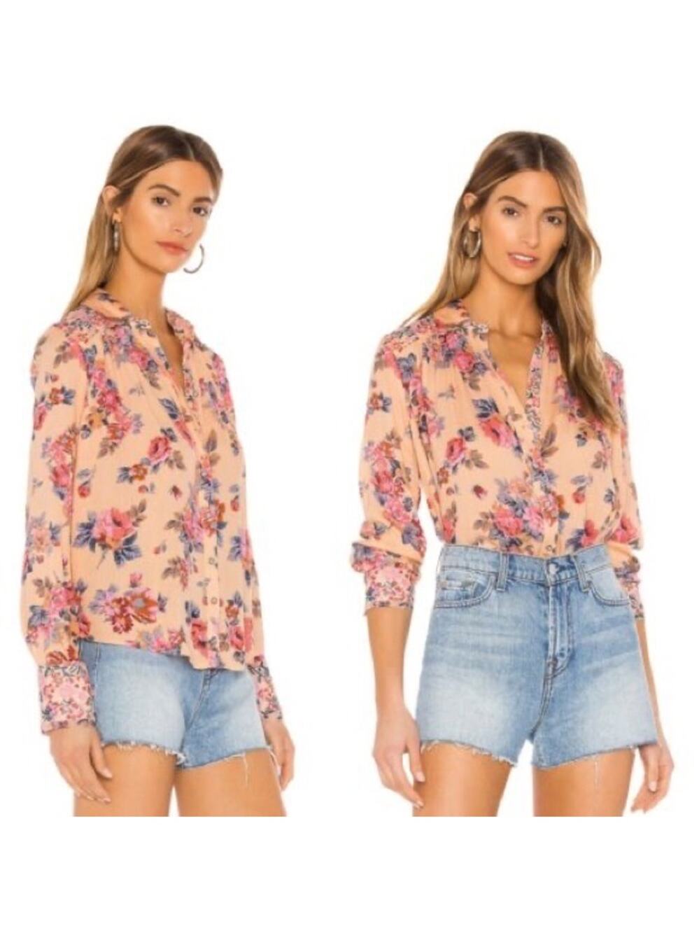 Free People Hold On To Me Printed Top in Coral XS